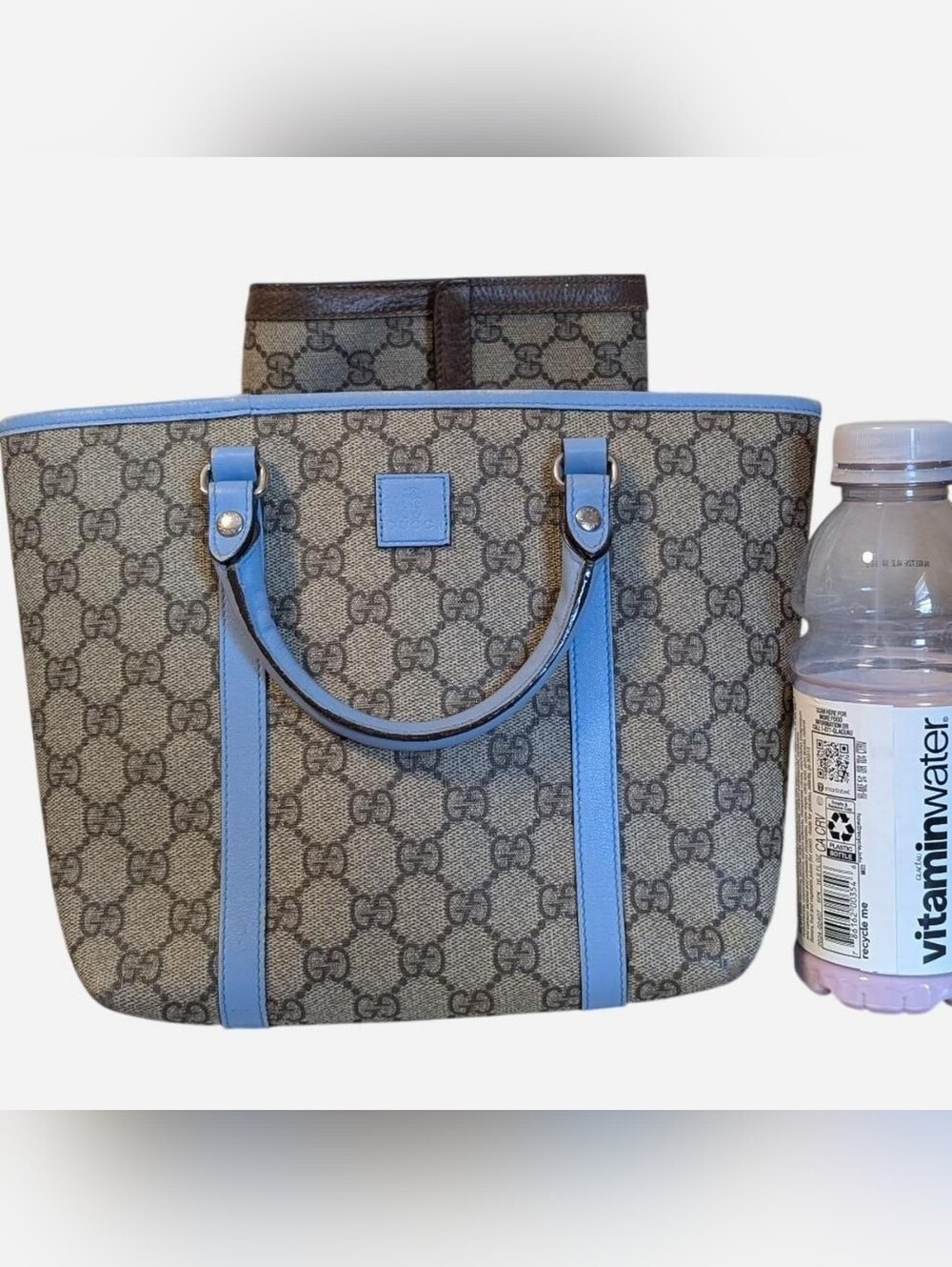 Gucci GG Monogram Tote Bag in Light Blue Trim